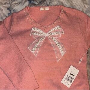 Sea Pink Sweater with Pearl Bow Detail